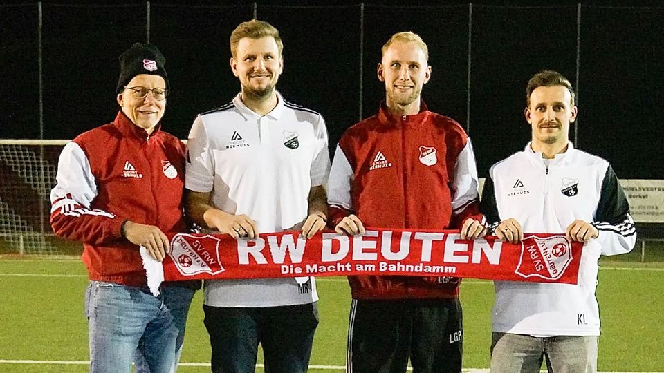 Von links nach rechts: Deutens Sportlicher Leiter Mathias Deckers, Torwarttrainer Marvin Radüchel, Cheftrainer Lukas Große-Puppendahl und Co-Trainer Kevin Lehmann.