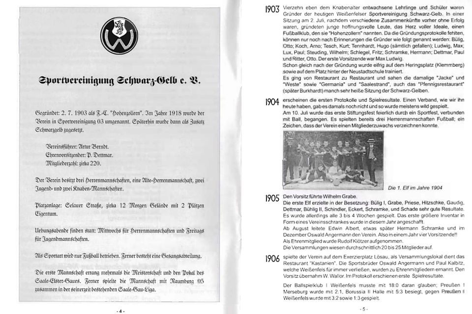 Am 2. Juli 1903 gründete sich der Fußballclub "Hohenzollern" - später zur Spielvereinigung Schwarz-Gelb unbenannt.