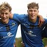 Tom Richter, David Wacht und Maximilian Marx jubeln nach dem Treffer zum 2:0