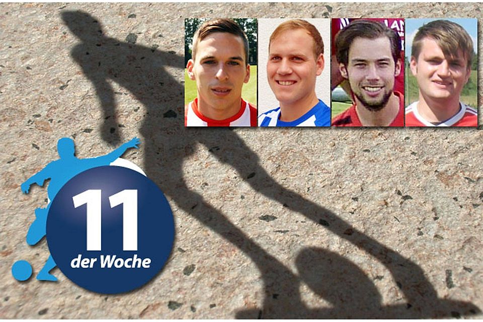 Alle vier Kreisklassen stellen diesmal eine FuPa-Elf der Woche. Dort sind (von links) Andreas Reisinger (TSV Krumbach), Tim Schenk (SG Bächingen/Medlingen), Thomas Löhmann (SV Wechingen) und Florian Büttner (SpVgg Riedlingen) vertreten.
