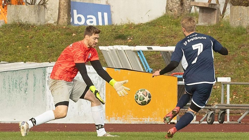 Den Führungstreffer zum 2:1 für die SF Breitbrunn markierte Samuel Eisele in der 65. Minute. Gautings Torhüter Anton Virnekäs war machtlos.