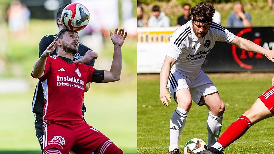 Volker Harnack (links) und David Arnold (rechts) hängen die Fußballschlappen an den berühmten Nagel.