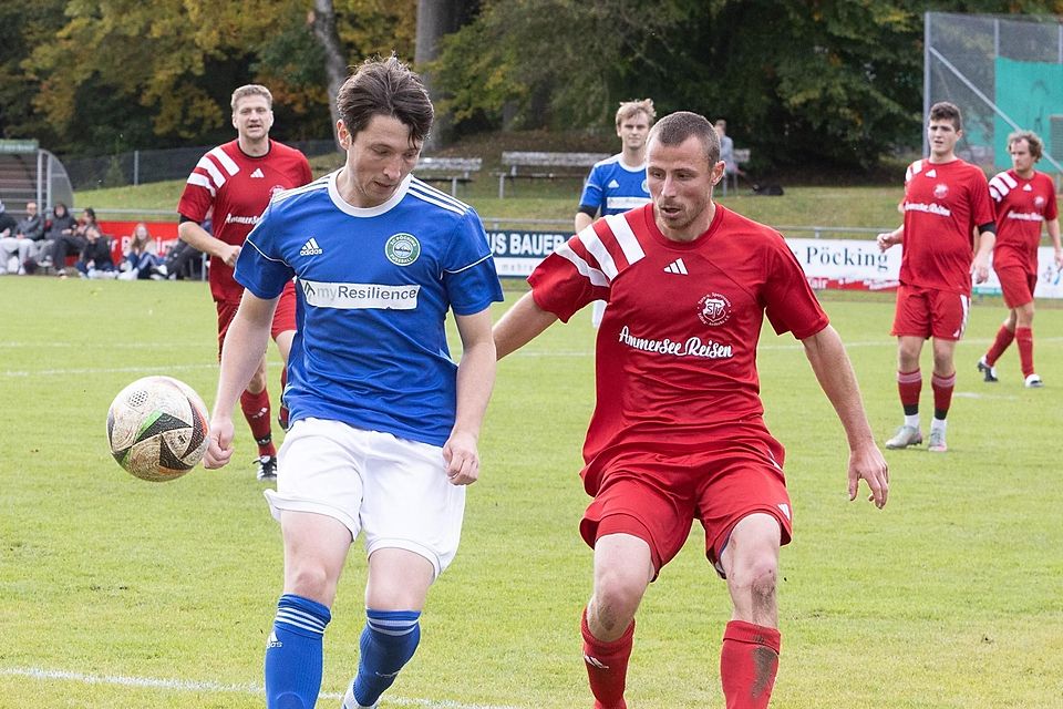 Keine Tore gab es im Derby zwischen dem SC Pöcking (l. Clemens Link) und dem TSV Erling (r. Gerardo Dörfler).