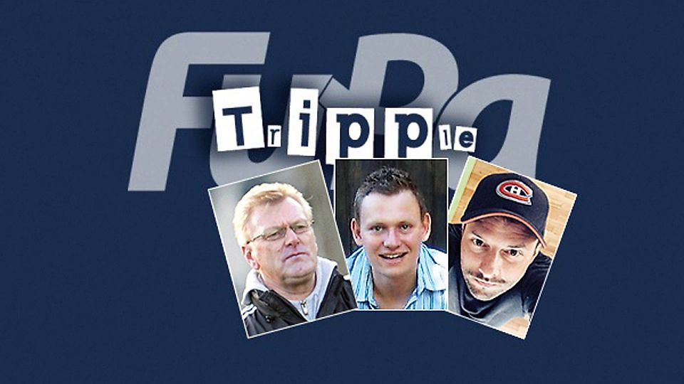 Reinhold Fischer (v. links), Christian Düngfelder und Christian Rothmund heißen die Teilnehmer am ersten FuPa-Tripple des Monats April (Fotos: Sportfoto Zink/privat).