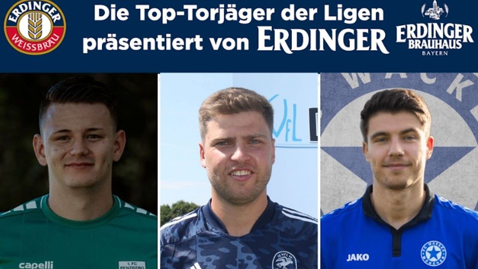 Nur einer überflügelte in der Torjägerliste der Bezirksliga Süd Dominik Bacher (l.) und Norbert Bzunek (r.): Simon Ried (M.).