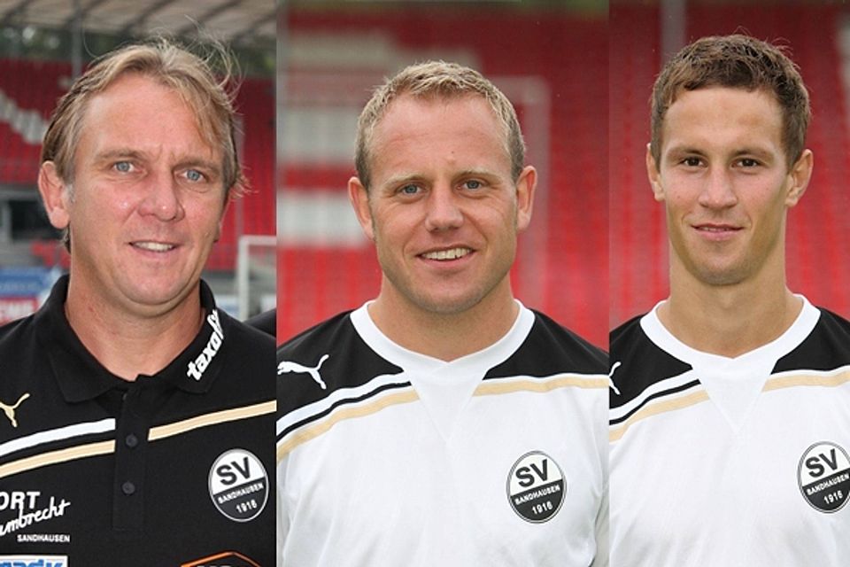 Trainer Gerd Dais, Käpitän Frank Löning und Stürmer Tim Danneberg. Foto: Pfeifer/CWA