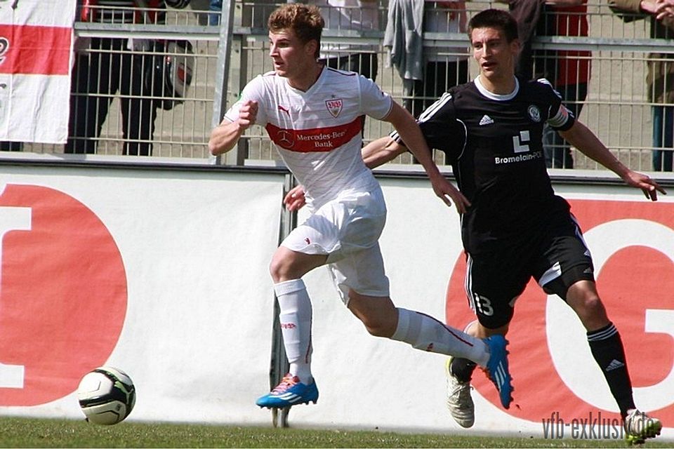 Timo Werner (hier im Einsatz für den VfB II gegen Elversberg) traf für die DFB U19 doppelt. Foto: VfB-exklusiv.de