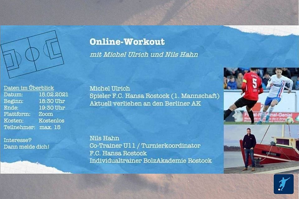 Fußballprofi Michel Ulrich (FC Hansa Rostock) und Jugend- und Fitnesstrainer Nils Hahn (FC Hansa Rostock) bieten ein kostenloses Online-Workout an.