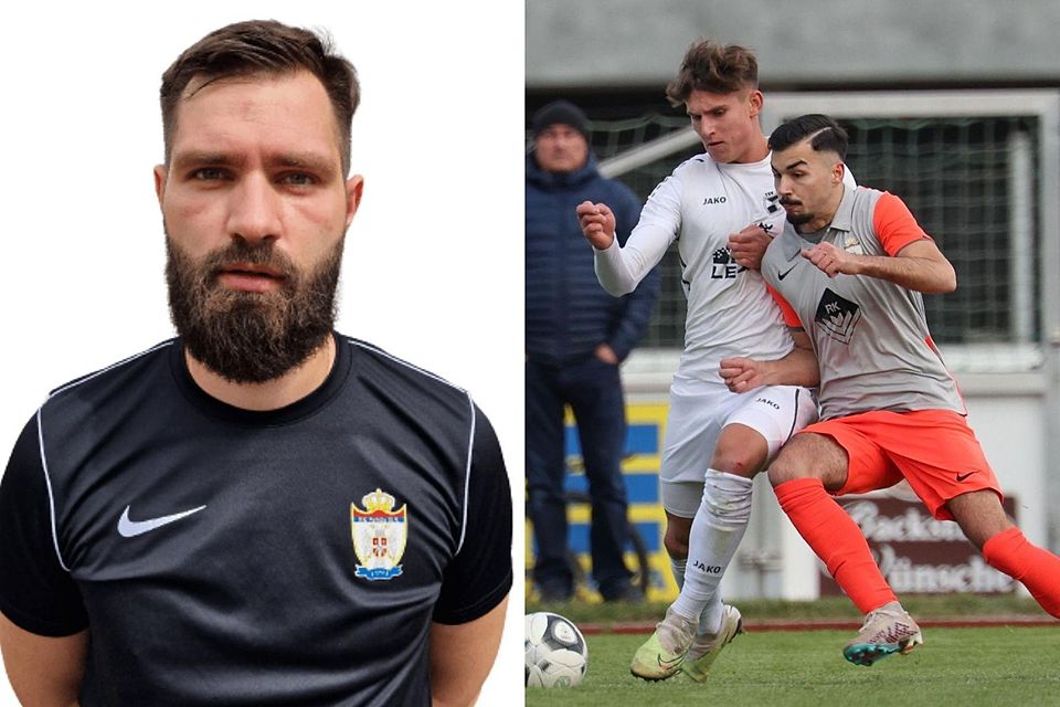 Vladimir Cudic (l.) ist der Vorstand des Vereins. Der SK Srbija (r., im grauen Trikot Verteidiger Leon Dimitric) kämpft in dieser Saison um den Klassenerhalt.