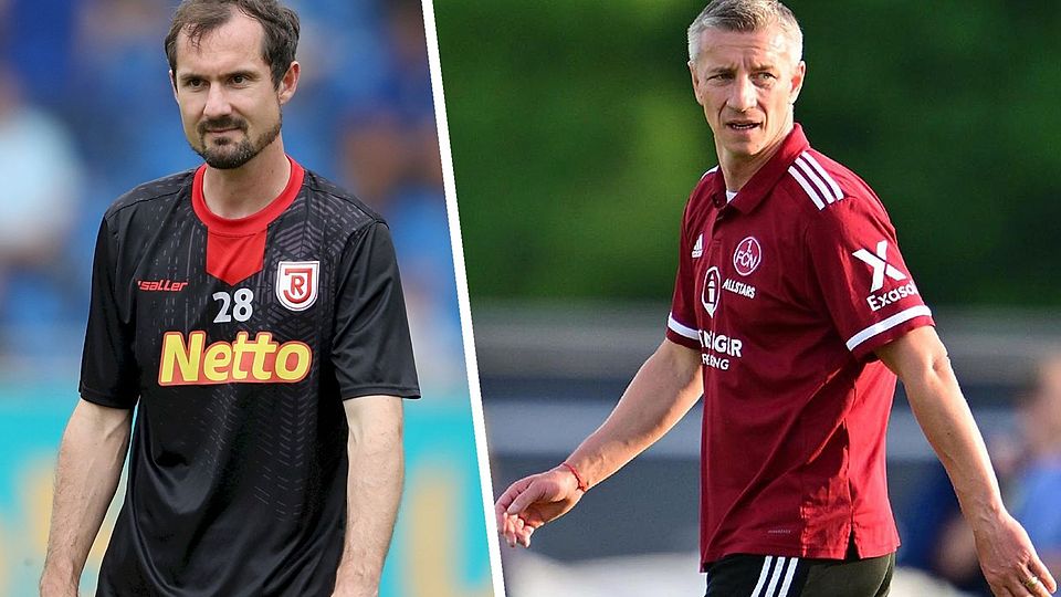 Sebastian Nachreiner (links) spielt erstmals im Legendenteam des SSV Jahn Regensburg mit. Für Club-Legende Marek Mintál (rechts) ist der Besuch der Donau-Arena mittlerweile Routine.