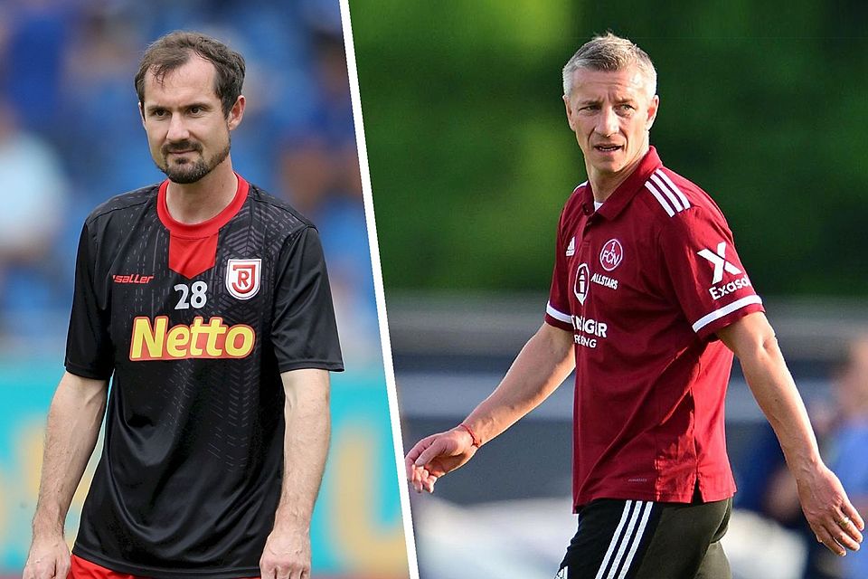 Sebastian Nachreiner (links) spielt erstmals im Legendenteam des SSV Jahn Regensburg mit. Für Club-Legende Marek Mintál (rechts) ist der Besuch der Donau-Arena mittlerweile Routine.