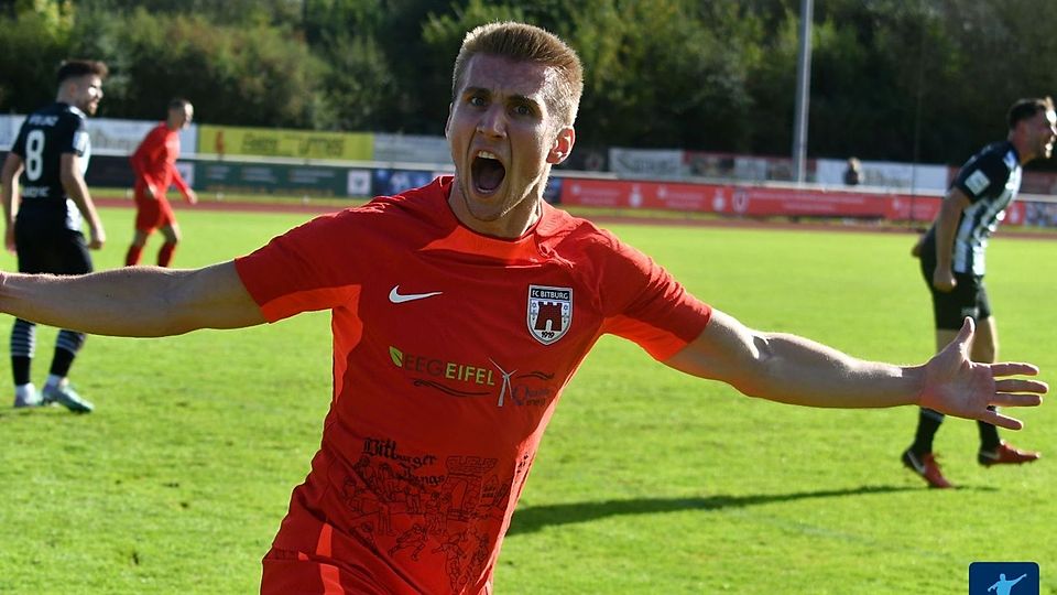 Jubel in Bitburg: Joshua Bierbrauer hat gerade das 1:0 für den FCB erzielt.