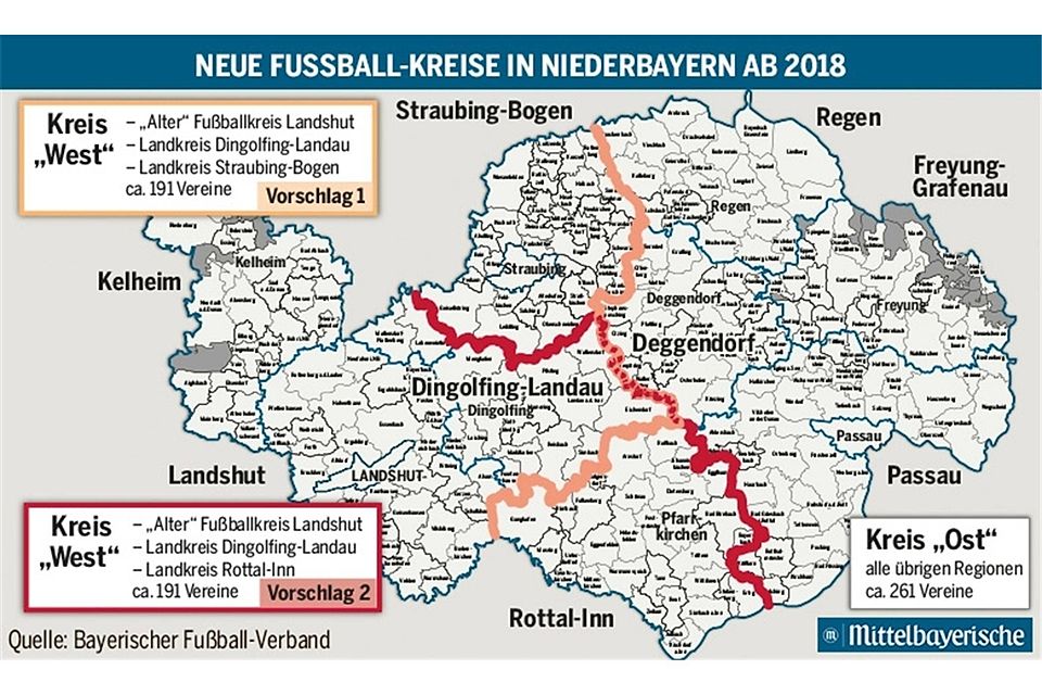 Das Modell mit zwei Fußballkreisen in Niederbayern wird klar bevorzugt ? aber wo soll die Trennlinie verlaufen?