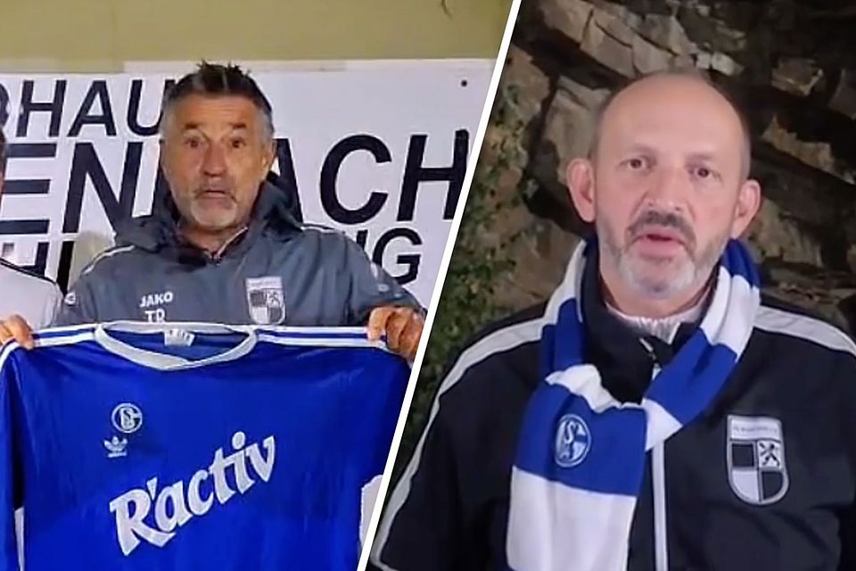Marek Lesniak (li.) traf in der Bundesliga schon doppelt gegen Schalke und ist jetzt Jugendtrainer in Wiehl. Für Trainer Michael Börger (re.) würde ein Traum in Erfüllung gehen.
