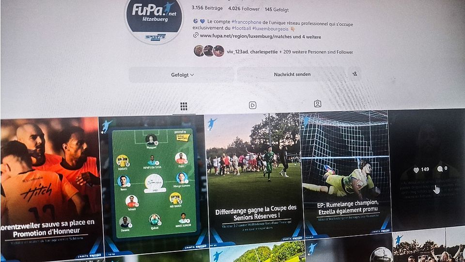 Ein Bildschirmfoto des Instagram-Kanals von FuPa Luxemburg