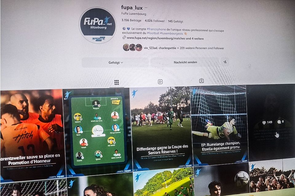Ein Bildschirmfoto des Instagram-Kanals von FuPa Luxemburg
