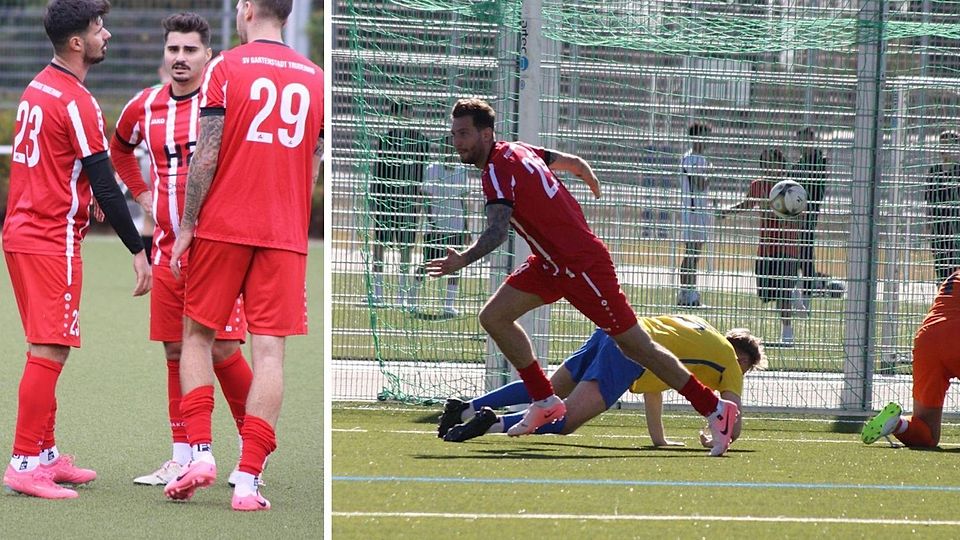 Filip Martinovic (r.) bejubelt eines seiner 42 Saisontore. Mit Sebastiano Nappo (M.) und Spielertrainer Deniz Knezevic (l.) stellte Gartenstadt Trudering die beste Offensive der Kreisklasse München.