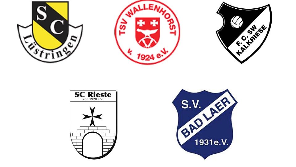 Kämpfen noch um den Klassenerhalt: SC Lüstringen, TSV Wallenhorst, FC SW Kalkriese, SC Rieste und SV Bad Laer (v.l.o.n.r.u.).