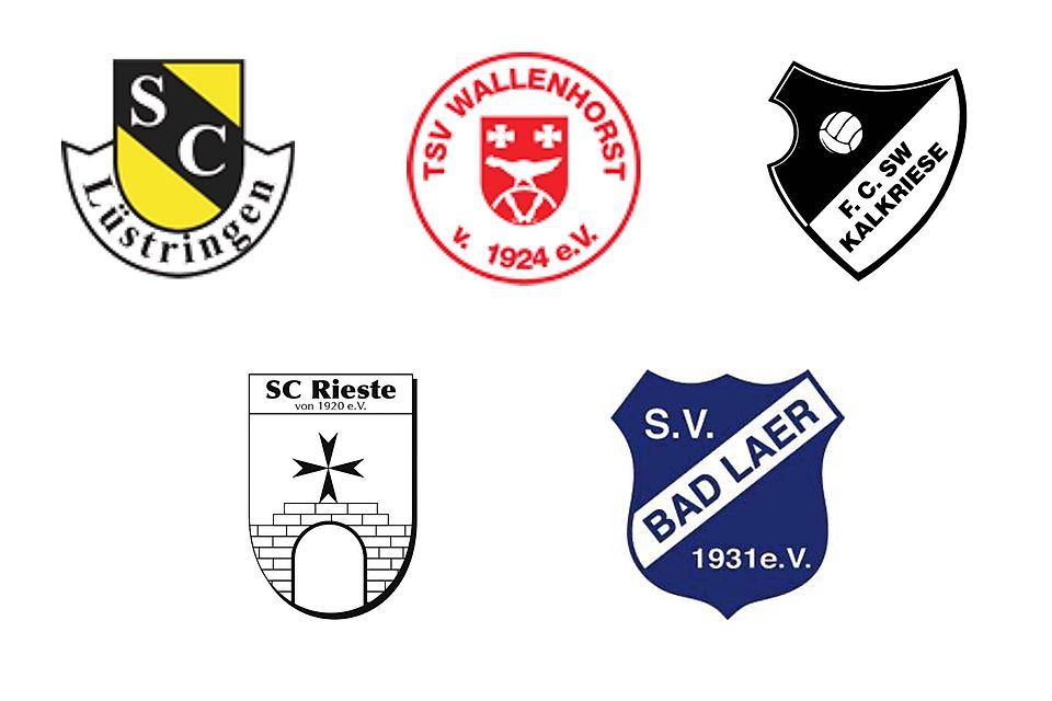 Kämpfen noch um den Klassenerhalt: SC Lüstringen, TSV Wallenhorst, FC SW Kalkriese, SC Rieste und SV Bad Laer (v.l.o.n.r.u.).