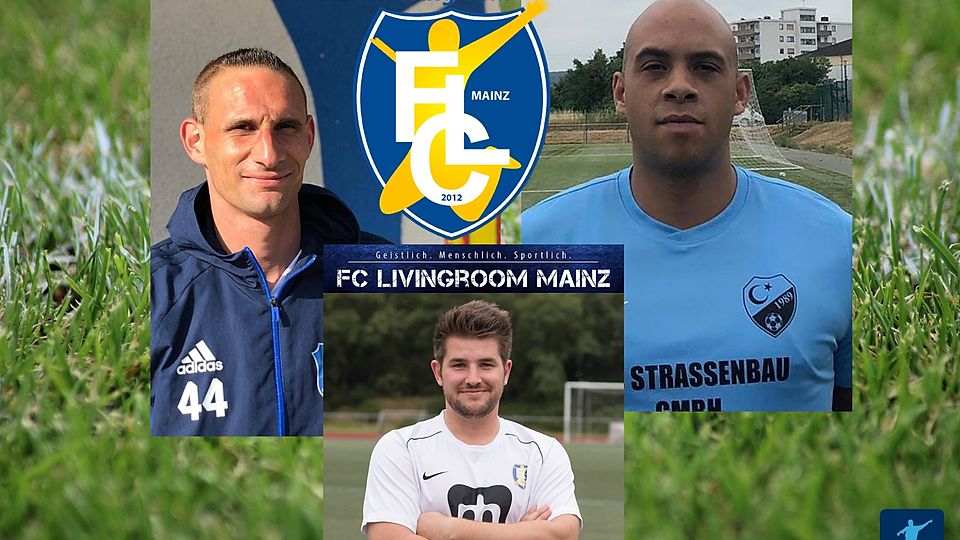 Das neue Trainerteam des FC livingroom Mainz besteht aus Pascale Dieges (Cheftrainer, links), Eugene Bass (spielender Co-Trainer, rechts) und Adrian Schubert (Torwarttrainer, mittig)