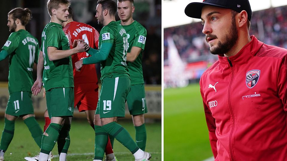 Seit dem Sommer spielt Marcel Posselt (linkes Bild, 2. v. r.) beim SV Manching. Gleichzeitig arbeitet er als Teamkoordinator beim Drittligisten FC Ingolstadt 04.