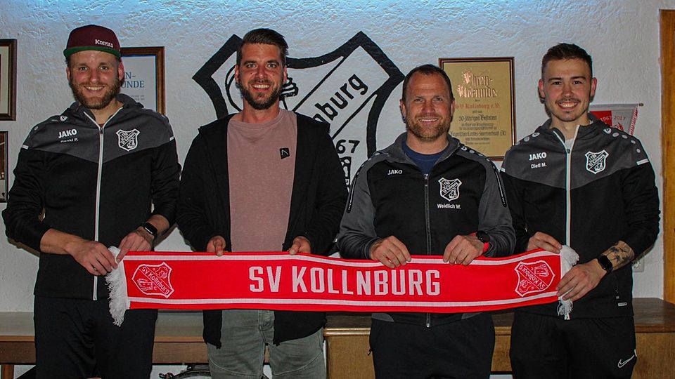 Die Kollnburger Verantwortlichen mit dem neuen Trainerduo Florian Ebner (zweiter von links) und Wolfgang Weidlich (zweiter von rechts) 