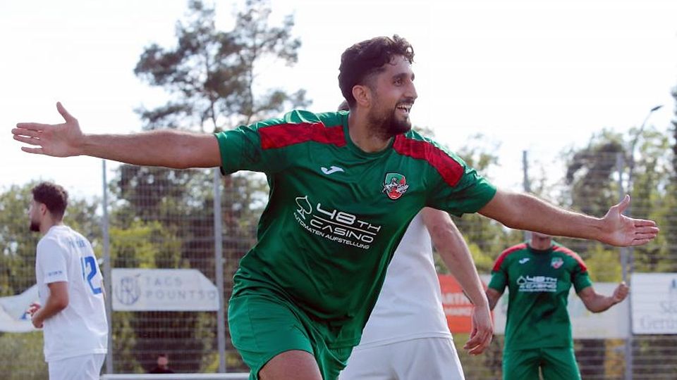Benjamin Aziz Nefati von Dersim Rüsselsheim darf sich über zwei eigene Treffer sowie über einen am Ende souveränen 4:2-Sieg gegen SV Münster freuen.	Foto: André Dziemballa