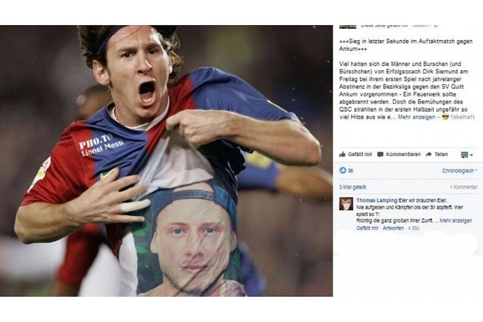 Auf der Facebookseite von Q(uakenbrücker)SC 1. Herren ist diese Messi-Fotomontage zu bestaunen.