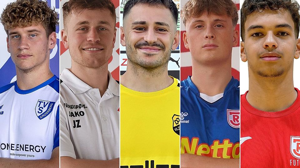 Neue Gesichter beim SV Fortuna Regensburg (von links): Kevin Horn, Julian Ziegler, Nico Dantscher, Ben Broghammer und Frederic Heelein. – Fotos: FuPa, Montage: Würthele