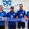 Der neue Torwarttrainer Tobias Baierl, Fabian Rechthaler (BCS II), Chefcoach Christoph Kehrle und Abteilungsleiter Christian Seiler arbeiten beim BC Schretzheim in der Saison 2022/23 zusammen.