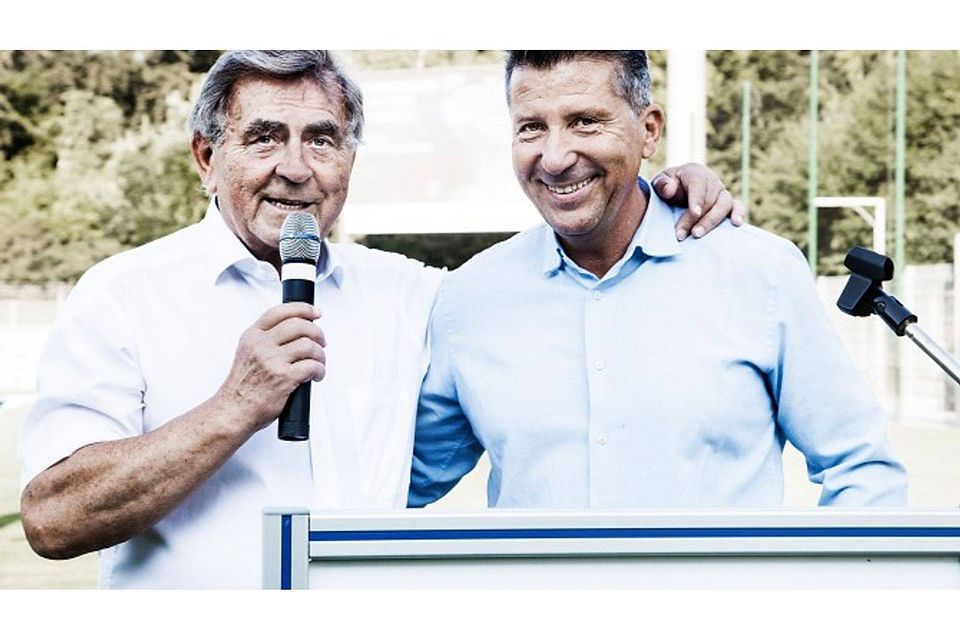 Walldorfs Präsident Willi Kempf (l.) und Hoffenheims Vereinschef Peter Hofmann. Foto: Alexander Seeboth, Sports Branded