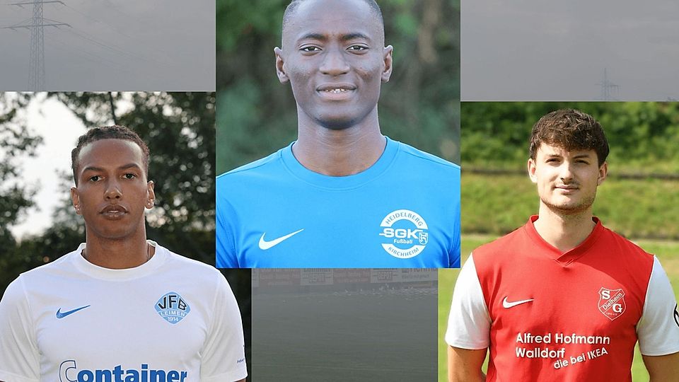 Siaka Berete (oben) aus Rauenberg führt die Torjägerliste der Heidelberger Kreisliga vor Eloy Allimadi (l.) aus Leimen sowie Dielheims Dennis Freitag an.