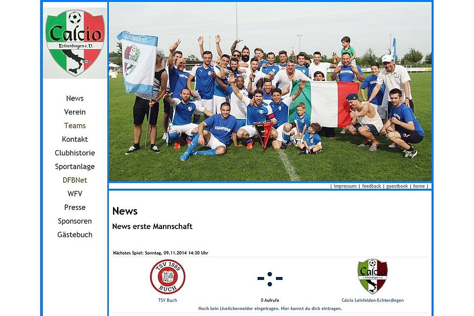 Die Homepage von Calcio mit dem Liveticker-Widget von FuPa. Foto: Screenshot