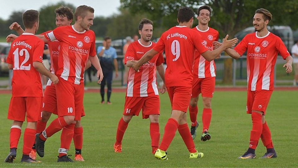 Die Löffinger bejubeln das 1:1 von Benjamin Gaudig (Nr. 9). | Foto: Wolfgang Scheu