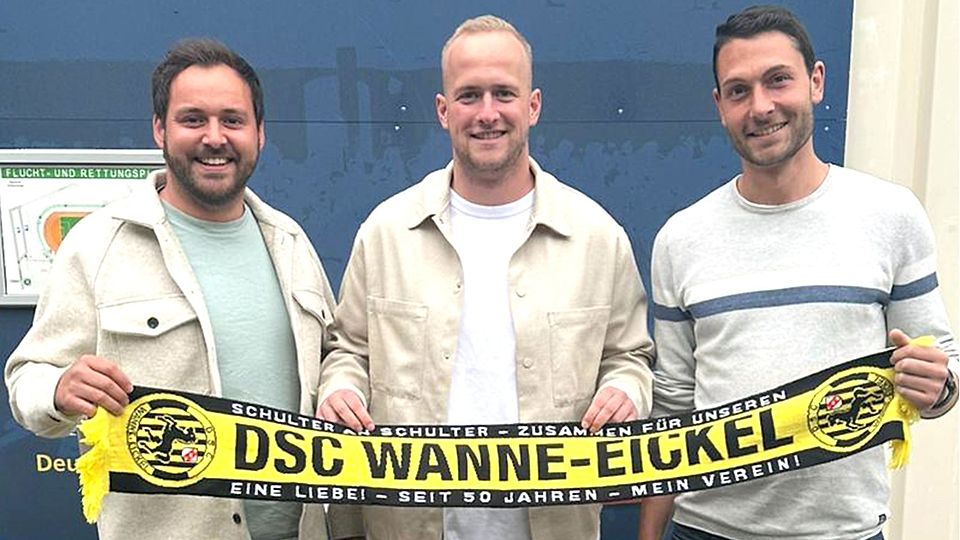 Der langjährige DSC-Spieler Alexander Schlüter (re.) übernimmt zur neuen Saison gemeinsam mit Davide Basile (li.) das Traineramt beim DSC Wanne-Eickel. Für den Sportlichen Leiter Dustin Blum ist das „eine Ideallösung“. 