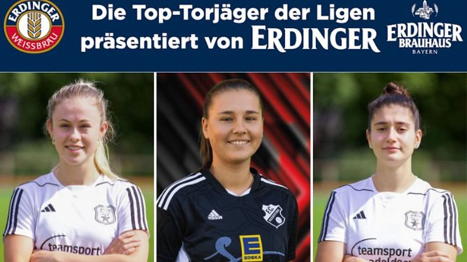Tabea Fisch (m.), Meike Scharm (l.) und Merve Kantar jagen der Torjägerkanone nach.
