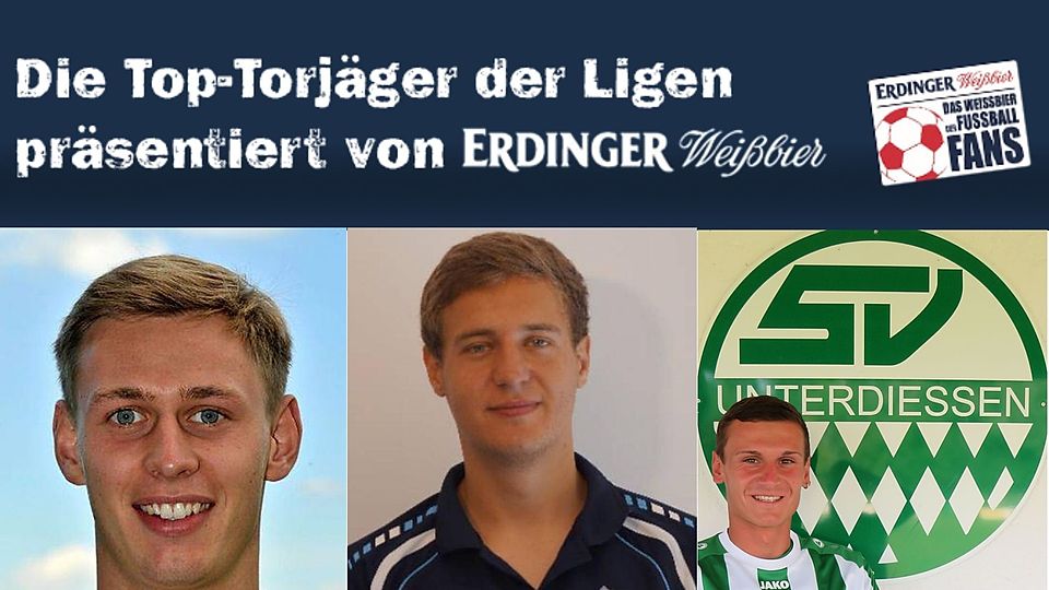 Ferdinand Brauchle (WSV Unterammergau), Sebastian Lebek (Gautinger SC) und Michael Müller (SV Unterdießen, v.l.n.r.) sind die besten Torschützen der Kreisklassen Zugspitze.