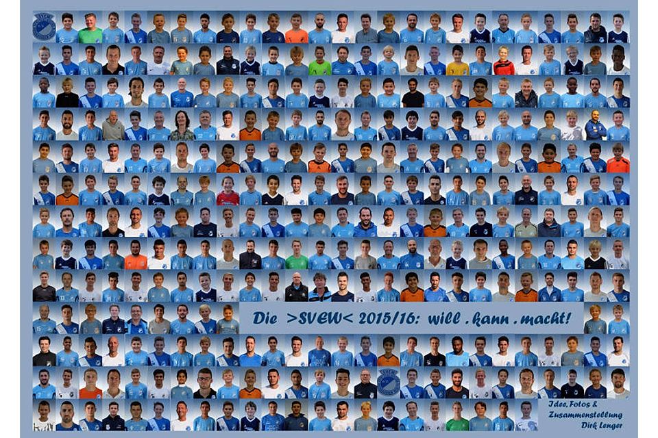 Ganz schön viele: Die Foto-Collage von Dirk Lenger zeigt 318 Porträtfotos von Spielern der SV Eidinghausen-Werste und hängt im Vereinsheim. FOTOS/MONTAGE: DIRK LENGER