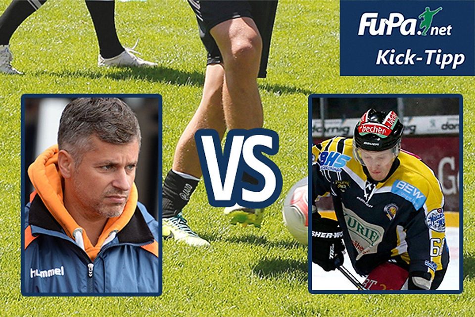 Fußball-Experte Michael Voigt (li.) und Puck-Jäger Denis Hermann kamen beim FuPa Kick-Tipp auf ein Unentschieden Montage: Knecht