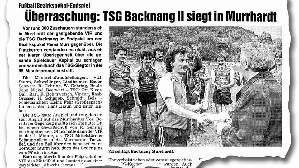 So berichtete die Backnanger Kreiszeitung am Freitag, 1. Juni 1984, über das Endspiel im Fußball-Bezirkspokal.