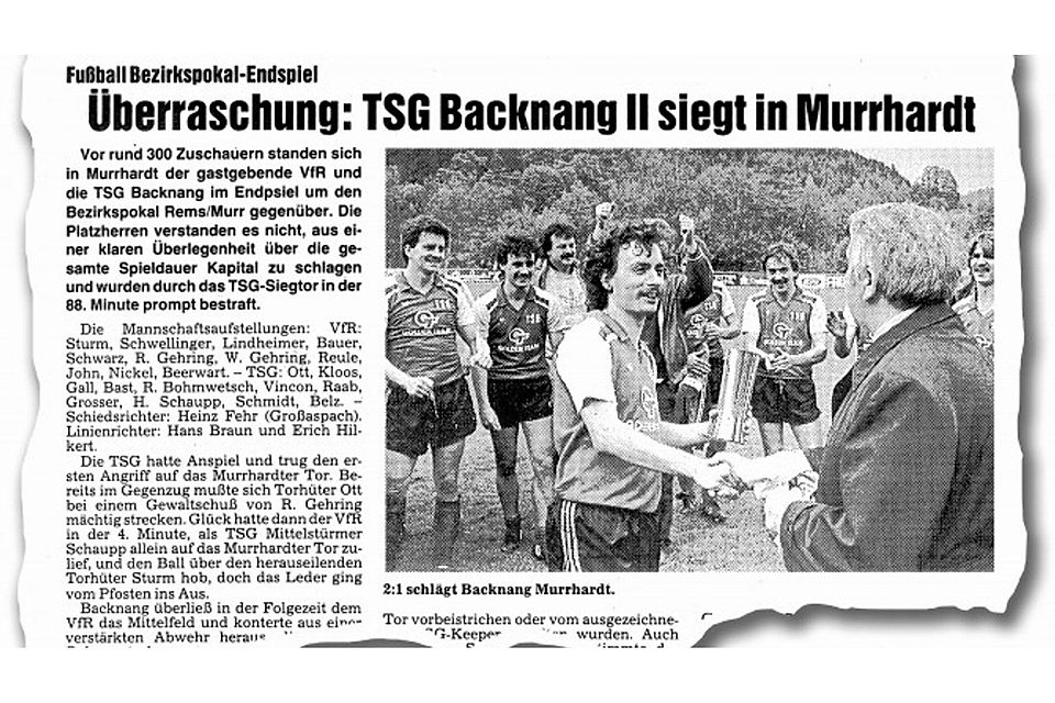 So berichtete die Backnanger Kreiszeitung am Freitag, 1. Juni 1984, über das Endspiel im Fußball-Bezirkspokal.