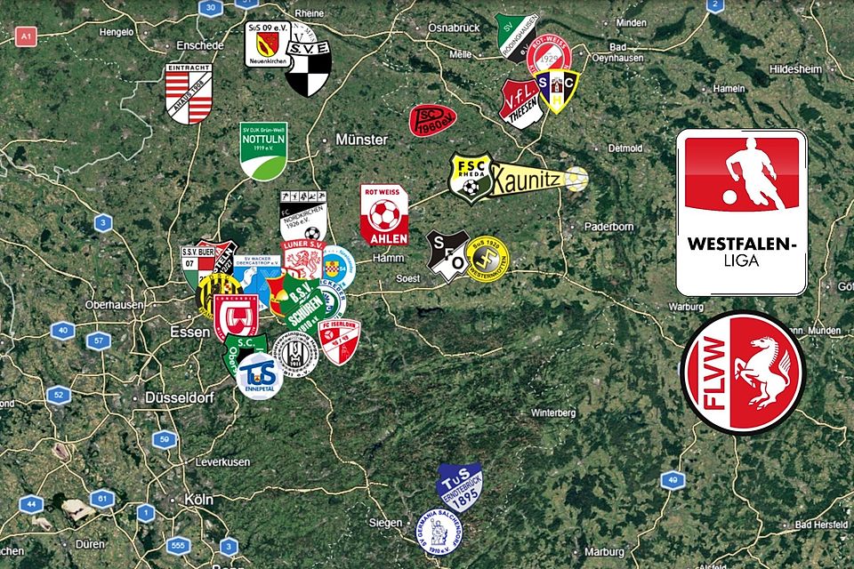 Ein Wappen wird auf der Westfalenliga-Karte nicht auftauchen: Entweder Emsdetten ganz im Norden oder Salchendorf ganz im Süden.