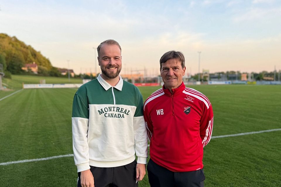 TSV-Chefcoach Wolfgang Beller (re.) mit seinem künftigen Co-Trainer Quirin Grabolle 