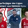 Den ersten Platz im Erdinger Torjägerrennen teilen sich aktuell drei Spieler: Philip Delanowski (li.), Mahmut Yarac (mi.) und Alex Libeg (nicht auf dem Foto).