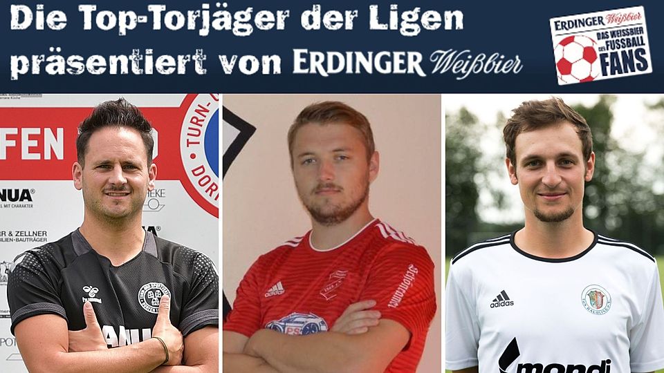Michael Hauser (m.) bleibt der beste Torschütze in der Bezirksliga Ost. Auf den Platz zwei und drei folgen Gerhard Thalmaier (l.) und Lukas Schöffel (r.).