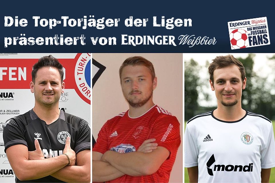 Michael Hauser (m.) bleibt der beste Torschütze in der Bezirksliga Ost. Auf den Platz zwei und drei folgen Gerhard Thalmaier (l.) und Lukas Schöffel (r.).
