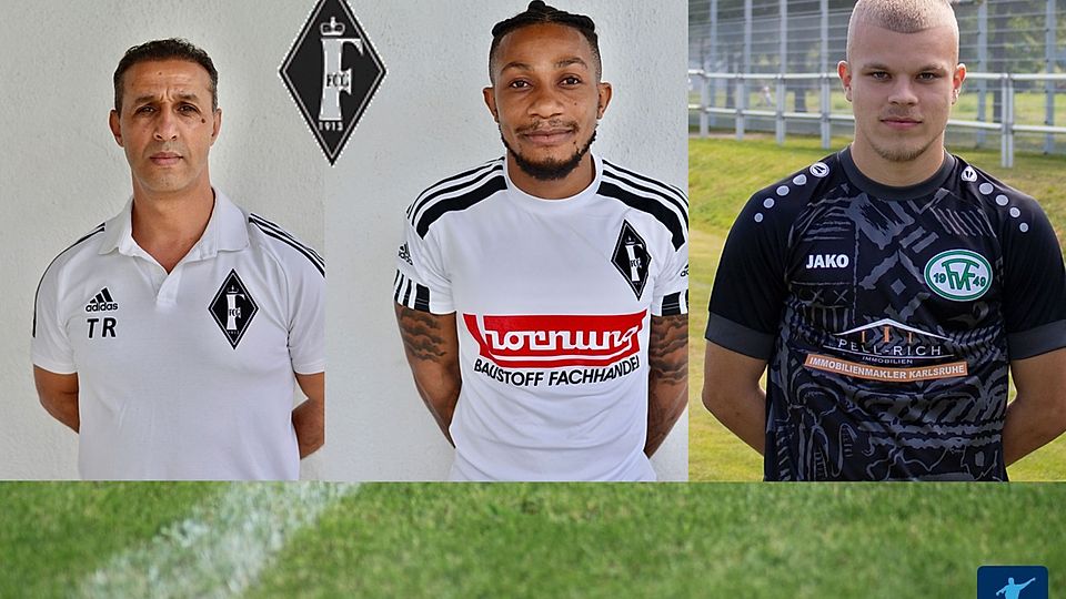Trainer Hicham Ouaki (l.) und Mannschaftskapitän Chris Jones (m.) haben in Friedrichstal verlängert. Zur neuen Saison kehrt Carlos Dinges aus Kirchfeld zum FCG zurück.