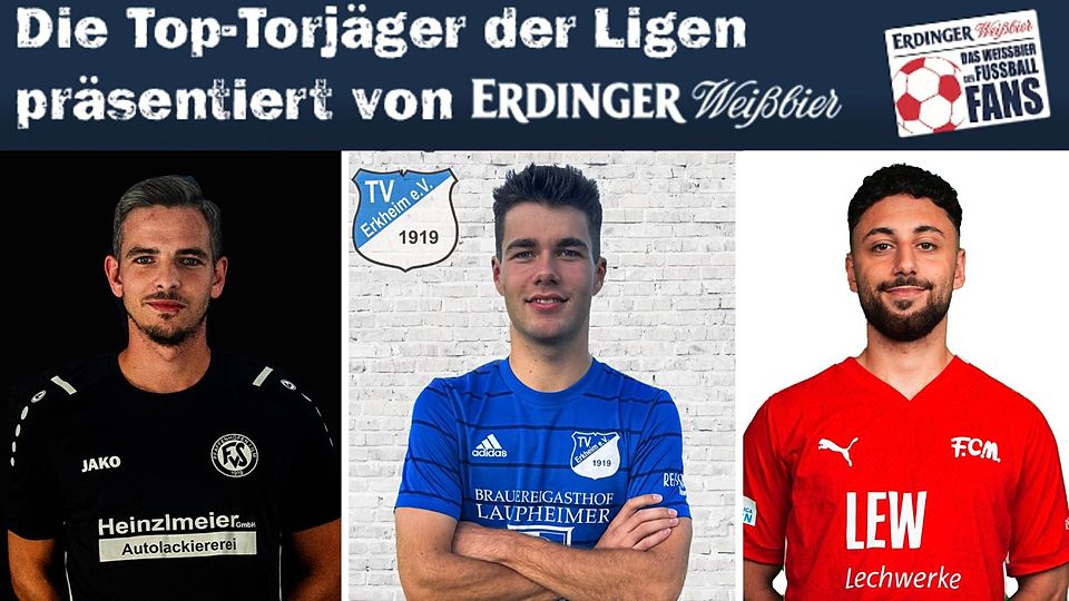 Bastian Fischer (l.), Manuel Merk (m.) und Musa Youssef (r.) klettern nach jeweils einem Treffer am Wochenende auf Platz eins der Landesliga Südwest-Torschützenliste.