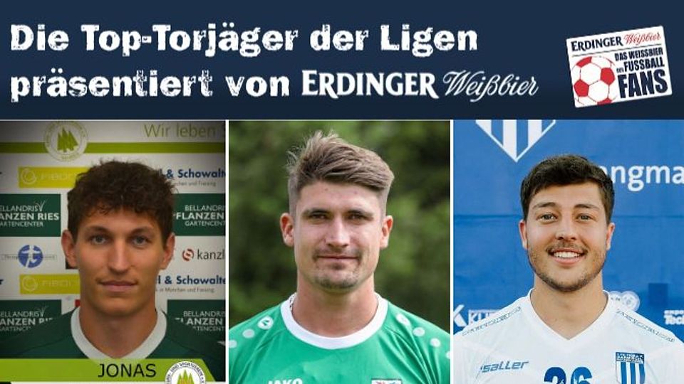 Jonas Einloft (li.), Georg Kutter (mi.) und Moritz Müller (re.) sind die Top-Torschützen der Bezirksliga Oberbayern Süd des ersten Spieltags.
