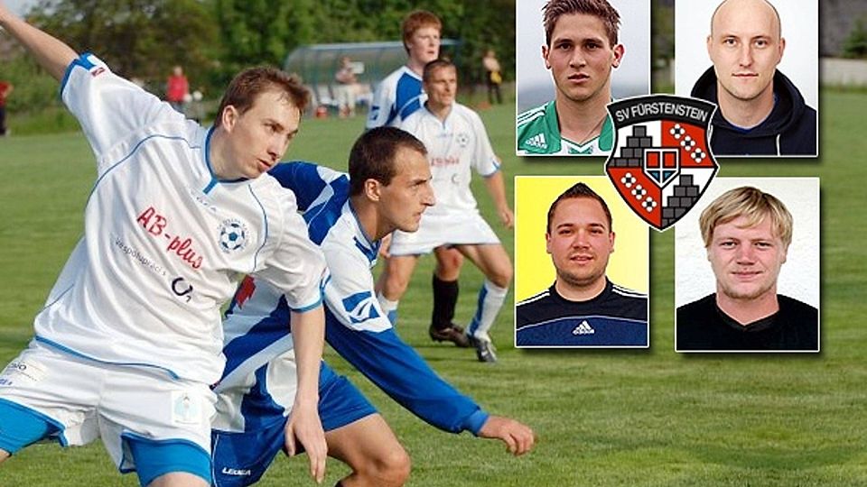 Die Neuzugänge des SV Fürstenstein - Jan Strnad (links), Christoph Hausmanninger (l.o), Josef Sykora (r.o), Michael Friedrich (l.u.), Tobias Rabbauer (r.u.) Montage:Wagner